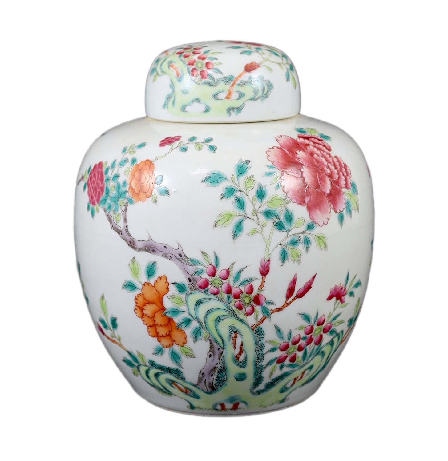 A Chinese famille rose jar and cover, 19th century, 21cm high